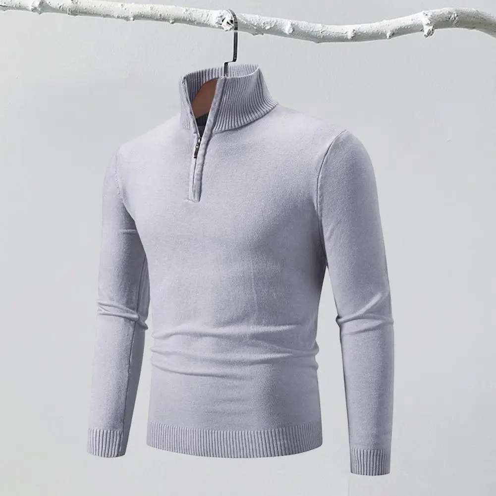 2023 Winter Men's Quarter Zip Sweater Slim Fit Knitted Turtleneck Pullover Mock Neck Sweater Long Sleeved Male Casual Warm Tops