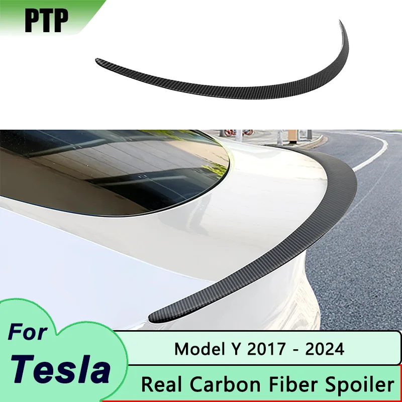 Dla Tesla Model Y 2024 Spoiler z prawdziwego włókna węglowego Samochodowe tylne skrzydło bagażnika Matowe błyszczące modyfikacje zewnętrzne Model 3 Akcesoria