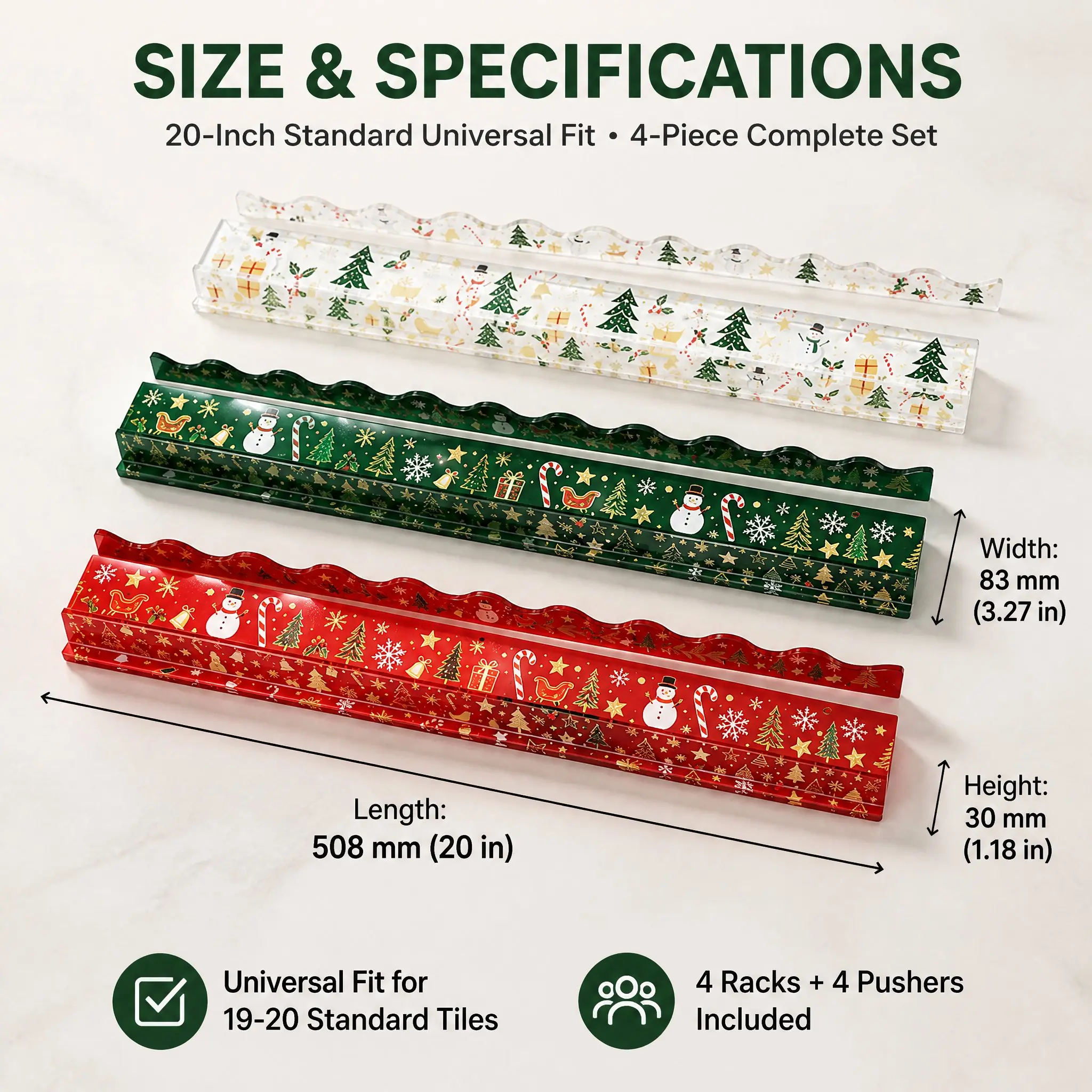 Luxury Acrylic Mahjong Racks with Magnetic Pushers-Premium Water Resistant Durable Eco-Friendly Game Table Accessories