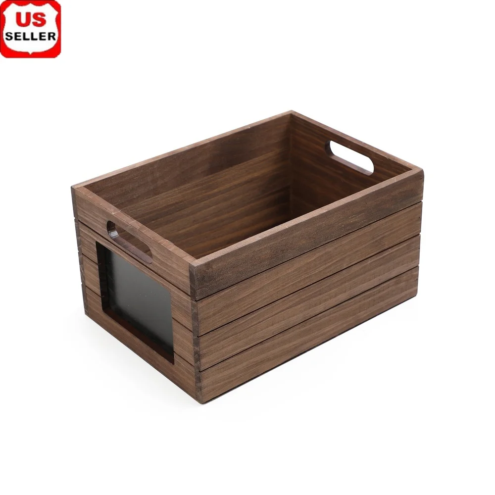 

Handcrafted Wood Storage Crate with Chalkboard Label Organizing Small Items Decorative Piece with Cut-out Handles Indoor Use