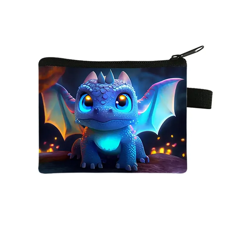 Porte-monnaie imprimé dragon mignon pour femmes et filles, portefeuilles animaux de dessin animé, porte-cartes de crédit d'identité, sac d'argent en toile, mini sacs à monnaie, cadeau