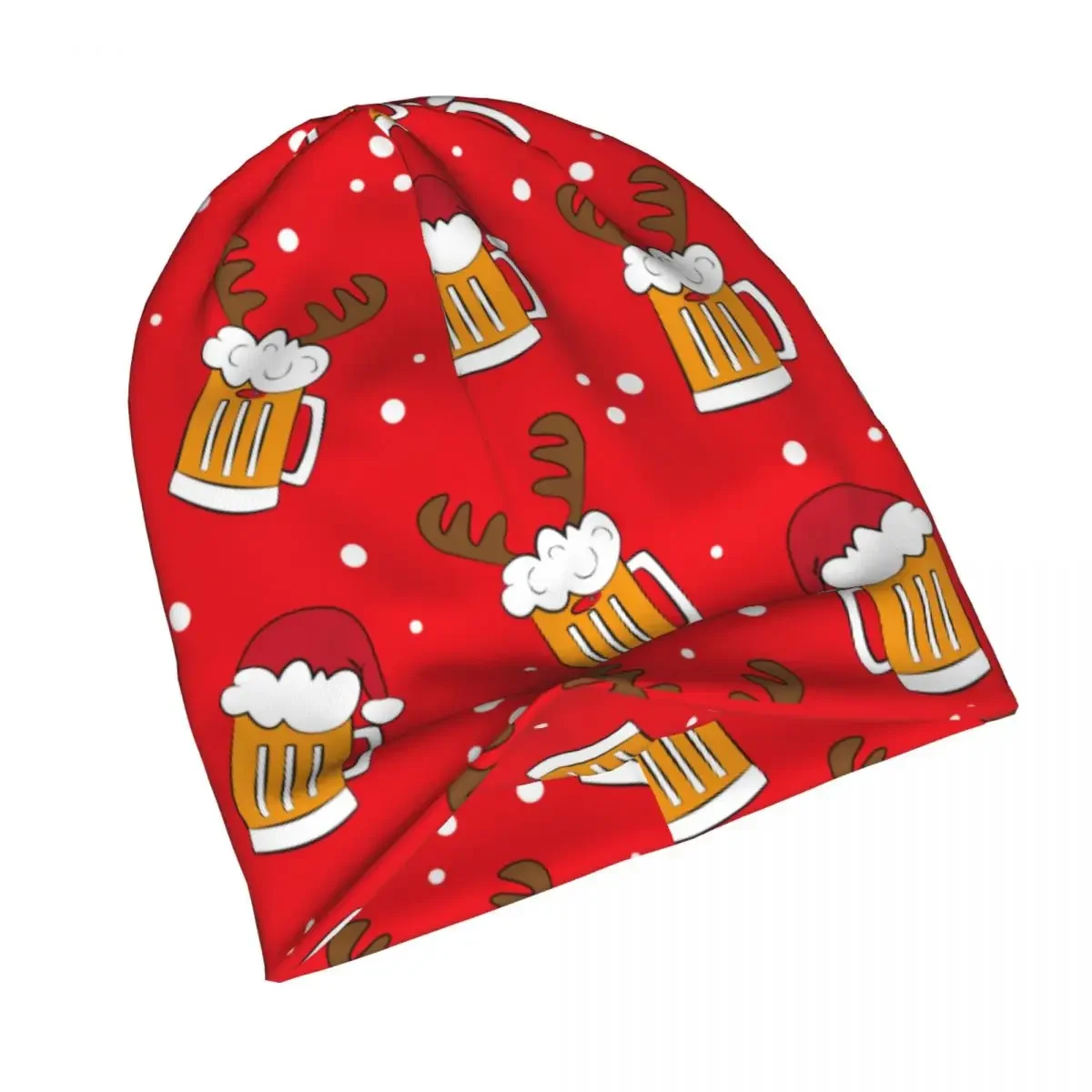 Beer Mugs In  Hat And Deer Antler Red Bonnet  Skullie Beanie  for Men Women Knitting  Spring Head Wrap Cap