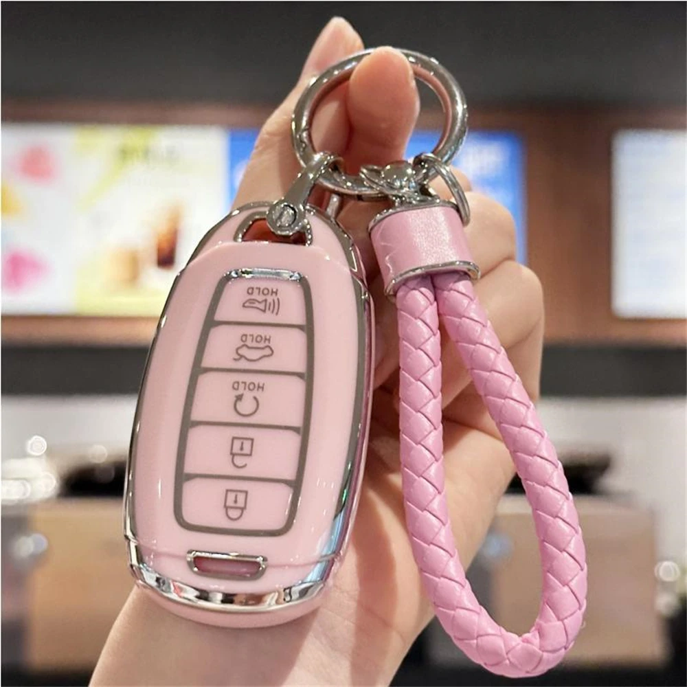 TPU Key Fob Cover with Keychain Lanyard for Hyundai Elantra GT Sport Santa Fe Palisade Kona