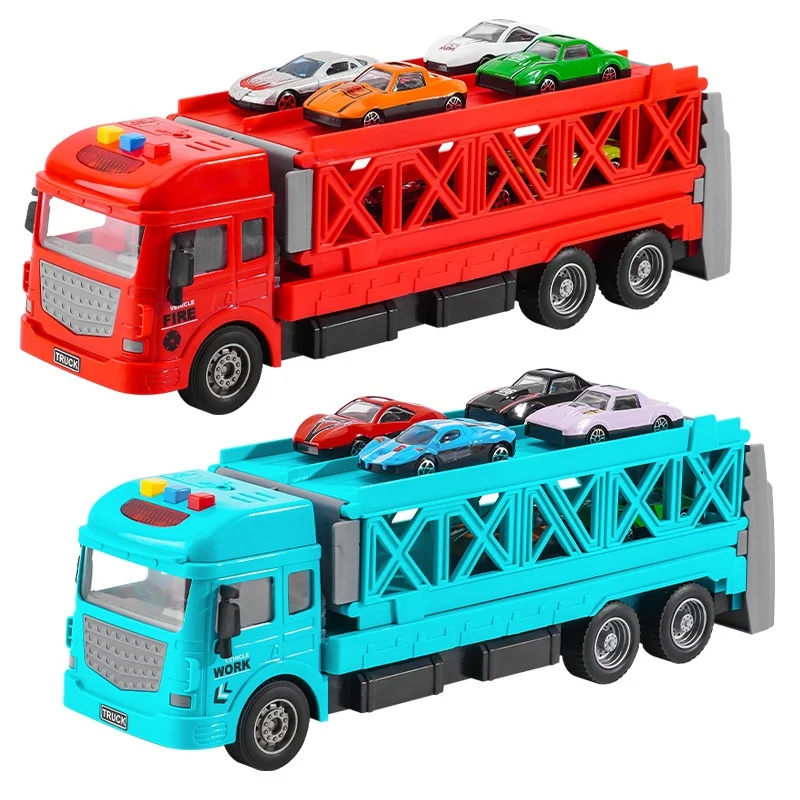 Children'S Toy Car, Oversized Deformed Rail Container Truck, Catapult Inertia Alloy Car Racing Set, Boys' Gift