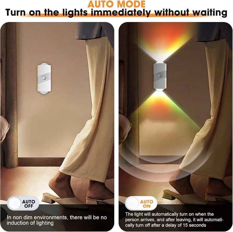 Smart LED Motion Sensor Night Lights with Magnetic Dimmable Night Lamp 8 RGB Colors for Indoor,Hallway,Bathroom,Stairway Decor