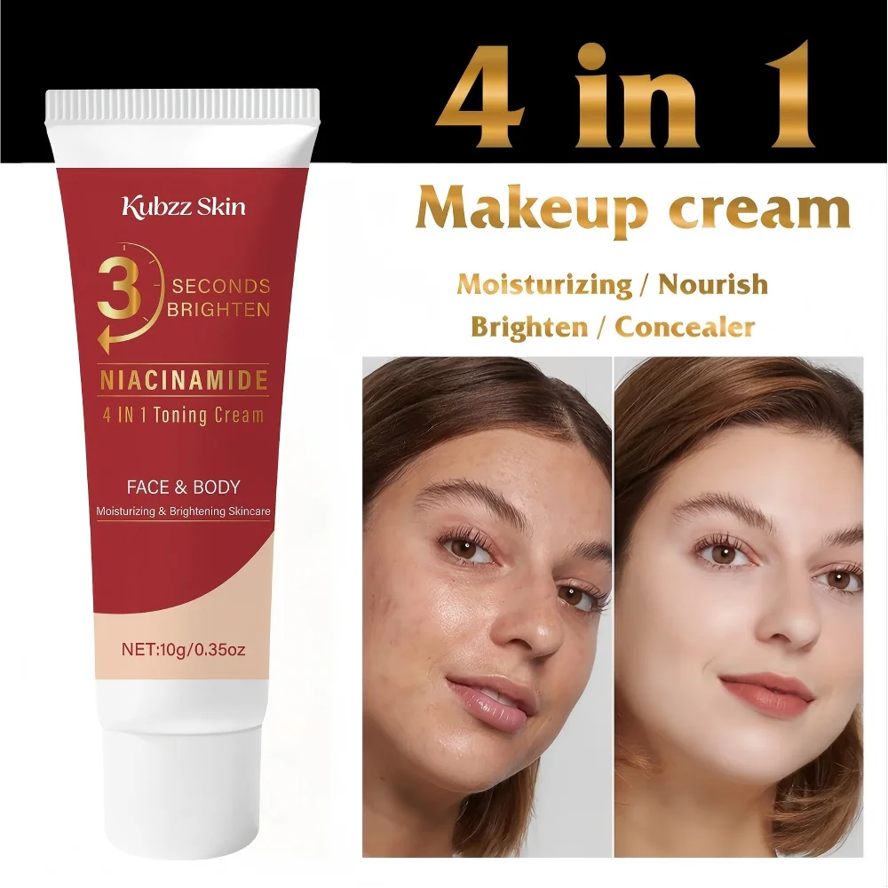 4-in-1 Smart Color-Changing Makeup Cream, Niacinamide Essence Moisturizer, 3-Second Brightening, Natural Concealer, Moisturizing, Lightweight, Pore-Blurring, Dual-Use for Face and Body, 10g Portable Travel Size, Quick Fix for Lazy Makeup, Suitable for All Skin Tones