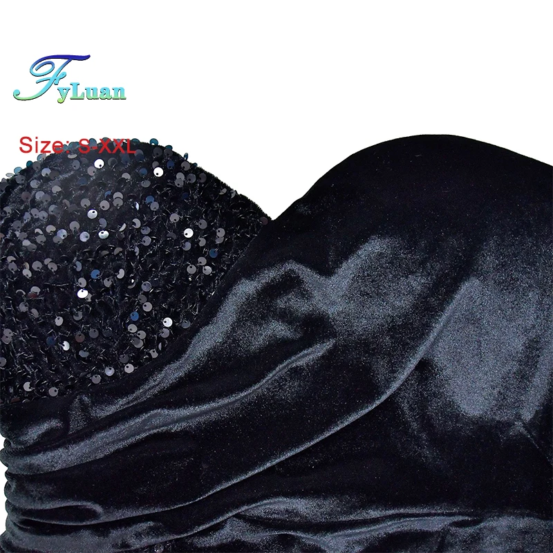 우아한 반짝 이는 여성 Bodycon 긴 드레스 섹시한 백 레이스 하이 웨이스트 스팽글 스플 라이스 Strapless 벨벳 인어 패키지 힙 스커트