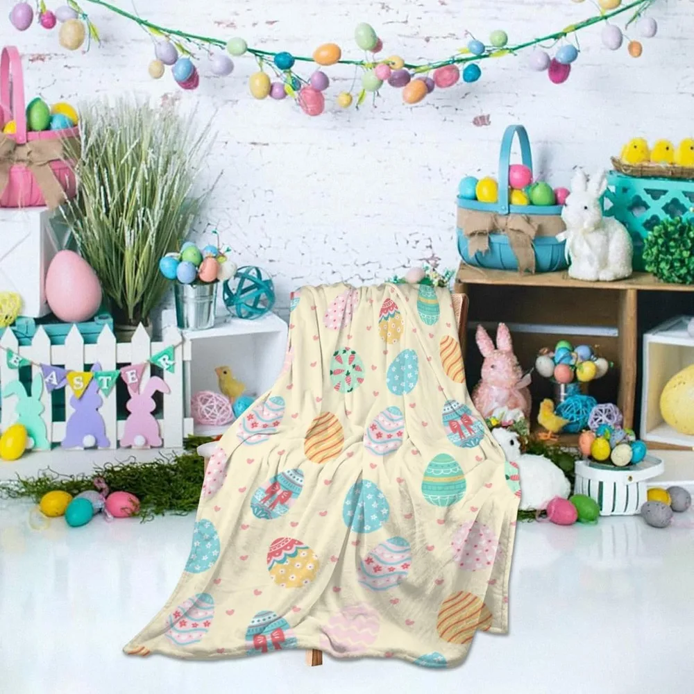 Happy Easter Day Eggs Throw Blanket, Cute Soft Ligtweight Flannel Blanket for Baby Kids Girls Gift Home Decor