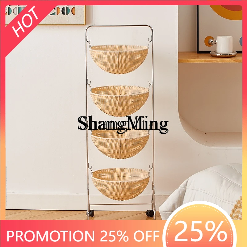 

SM household movable snack cart rattan multi-layer household stacked storage storage rack multi-function