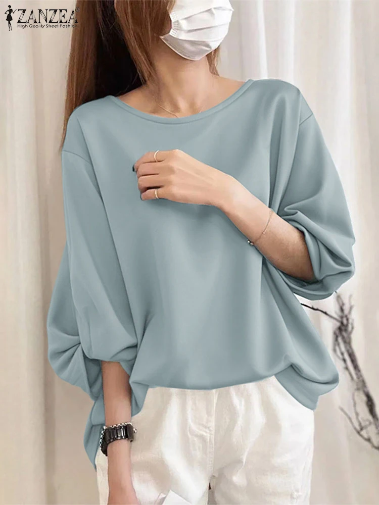 

ZANZRA 2025 Autumn Blouse Loose Women 3/4 Sleeve Casual Loose Tunic Fashion O Neck Blusas Solid Color Pullover Oversized