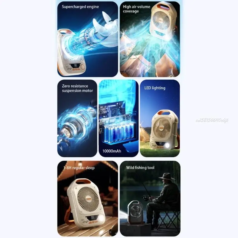 27RB مروحة قابلة للطي مريحة مع شحن USB وإضاءة مروحة ضوضاء منخفضة محمولة