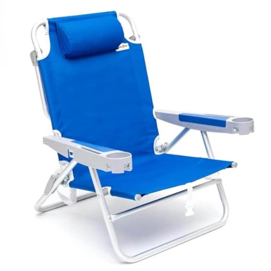 

Extra Wide 8" Low Beach Chair 5 Position Lay Flat XL Oversized Portable Folding Camping Chairs with Cup Holder for Outdoor/Trip