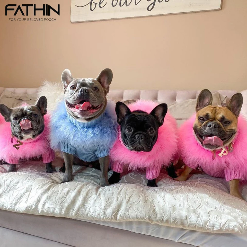 FATHIN Dog Winter Clothes Knitted Fur Sweater Pet Clothes Warmth Luxury French Bulldog Pug Bichon Dog Sweater