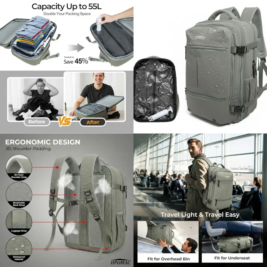 

Vacuum Compression Backpack, Carry-On Size Travel Backpack with Vacuum System and Pump, Expands to Packing Capacity, Fits 17" L