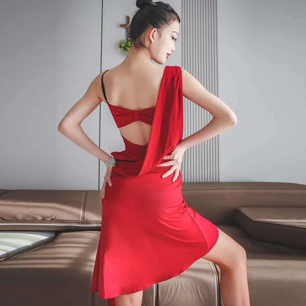 

Tango Skirt Sleeveless Latin Dance Lace Red Line Dance Dress Women's Irregular Sexy Samba Sling New Competition