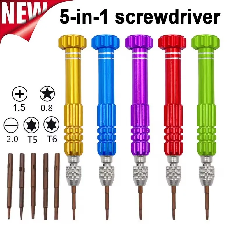 Multifunktionaler 5-in-1-Schraubendreher, Uhrenreparatur-Werkzeug-Set, Demontage, Schraubendreher, Schlitz, Kreuz, Pflaumenblüte, Computerbrille