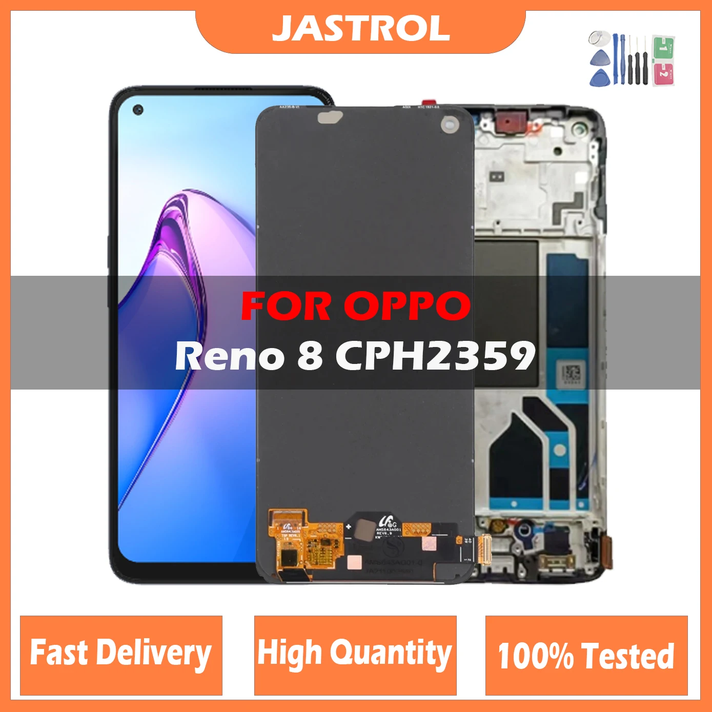 

6.4'' Original LCD For OPPO Reno8 CPH2359 Lcd Display Touch Screen For OPPO Reno 8 5G Assembly Panel Digitizer With Frame