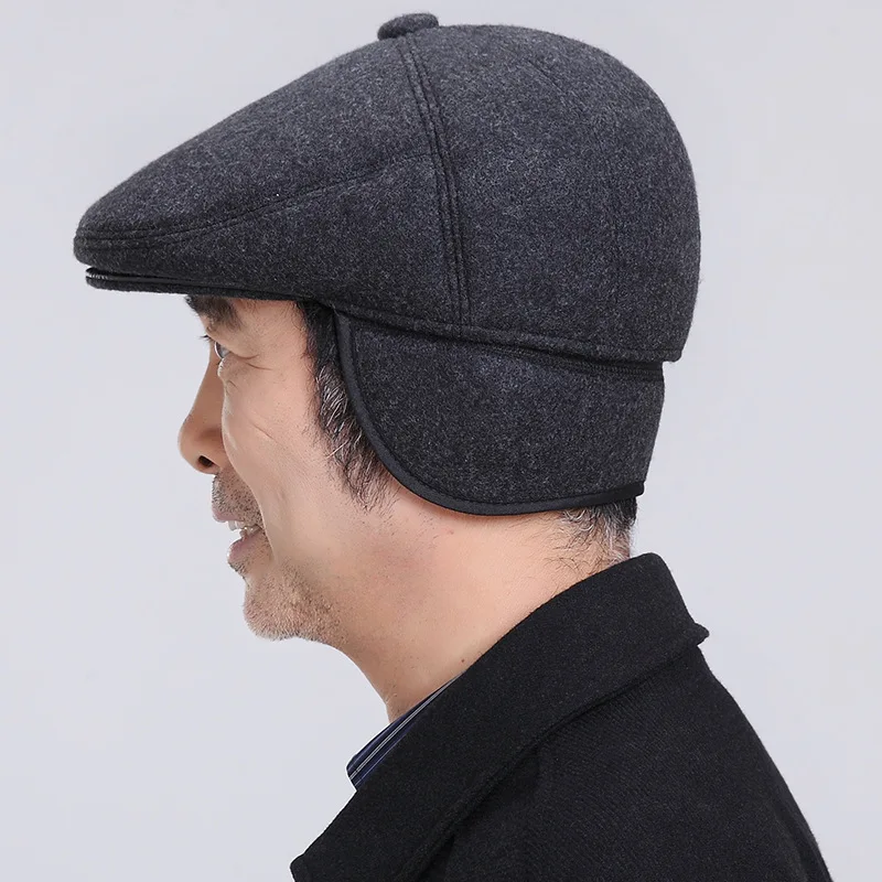 Cappello per anziani di mezza età da uomo cappelli da uomo anziano berretto da nonno papà autunno e inverno addensato caldo protezione per le orecchie berretti in avanti