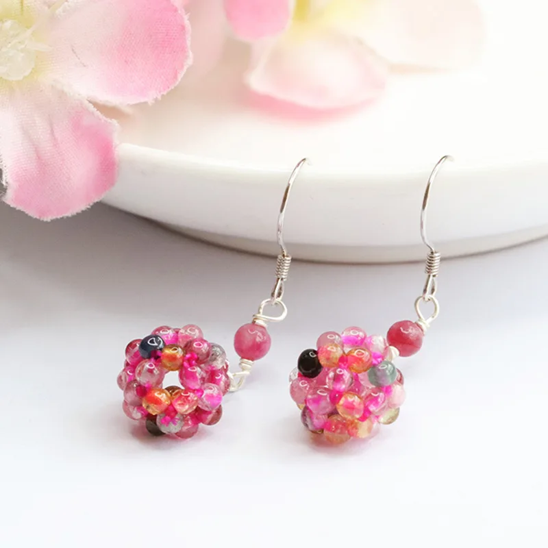 

S925 silver inlaid natural tourmaline earrings, ear hooks, colored jewelry women