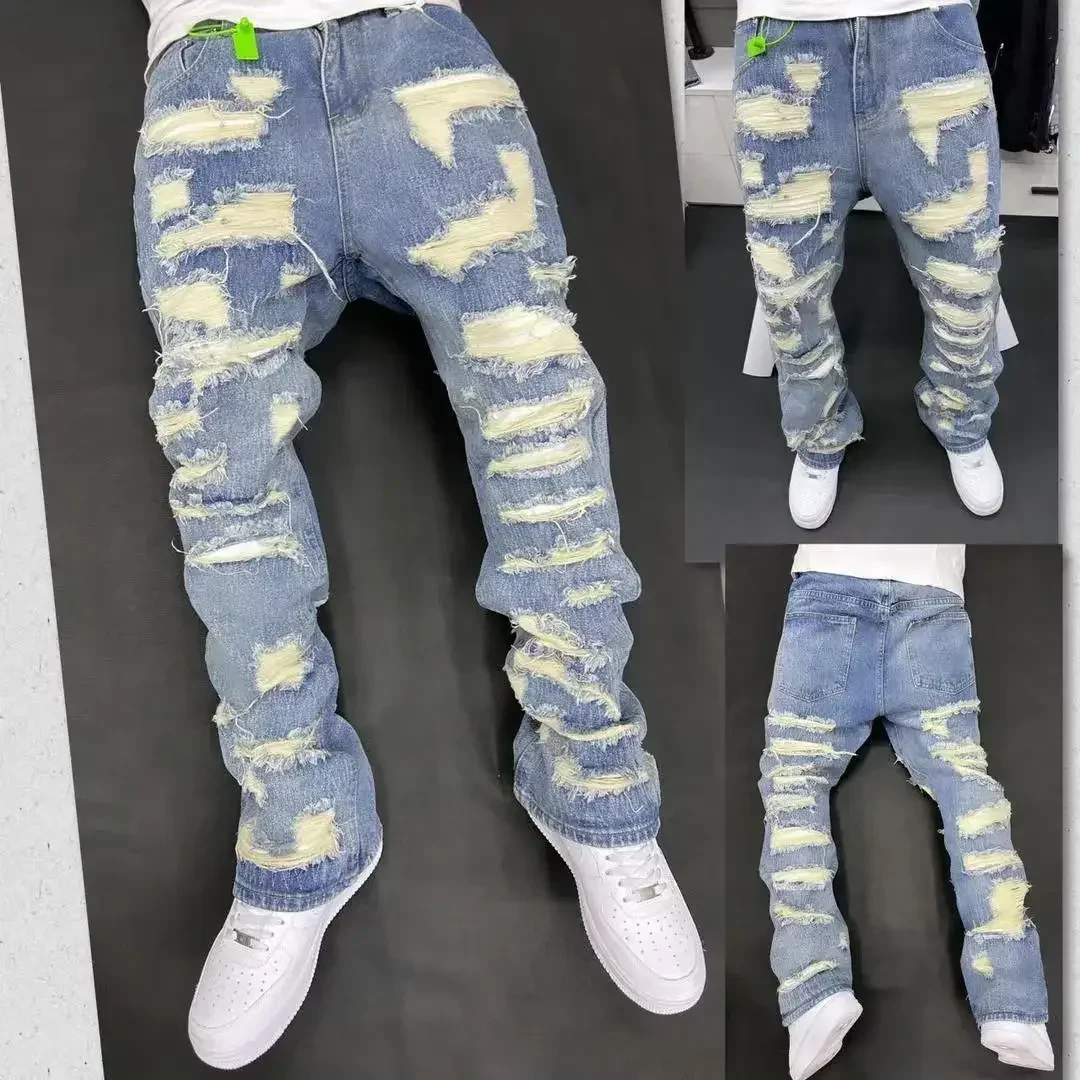 

Vintage American Style Jeans High Street Tear Wear Resistant Clean Fit Denim Pants Hip Hop Culture History Inspirated