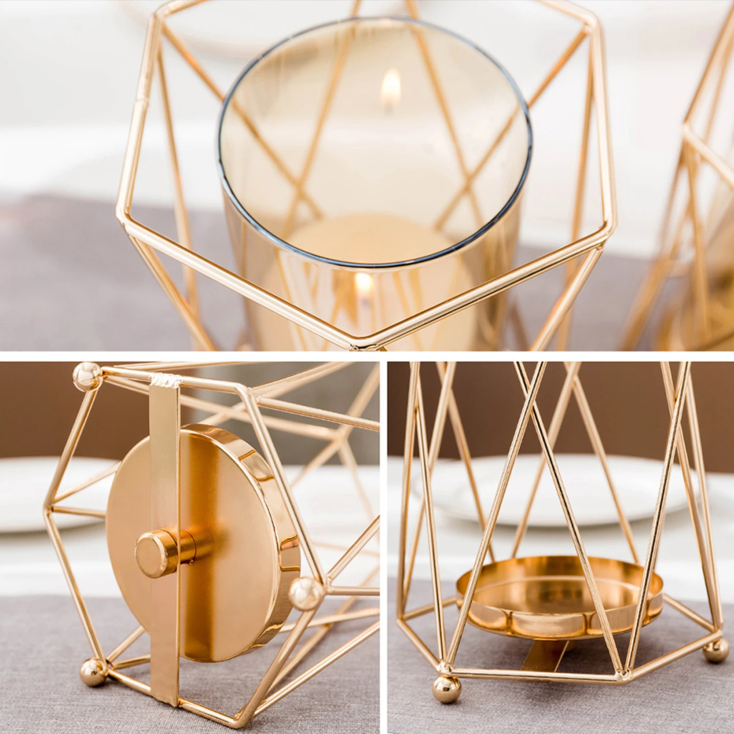 New Enhance your living space with stunning sophistication and luxurious charm by adding this exquisite gold metal candle holder