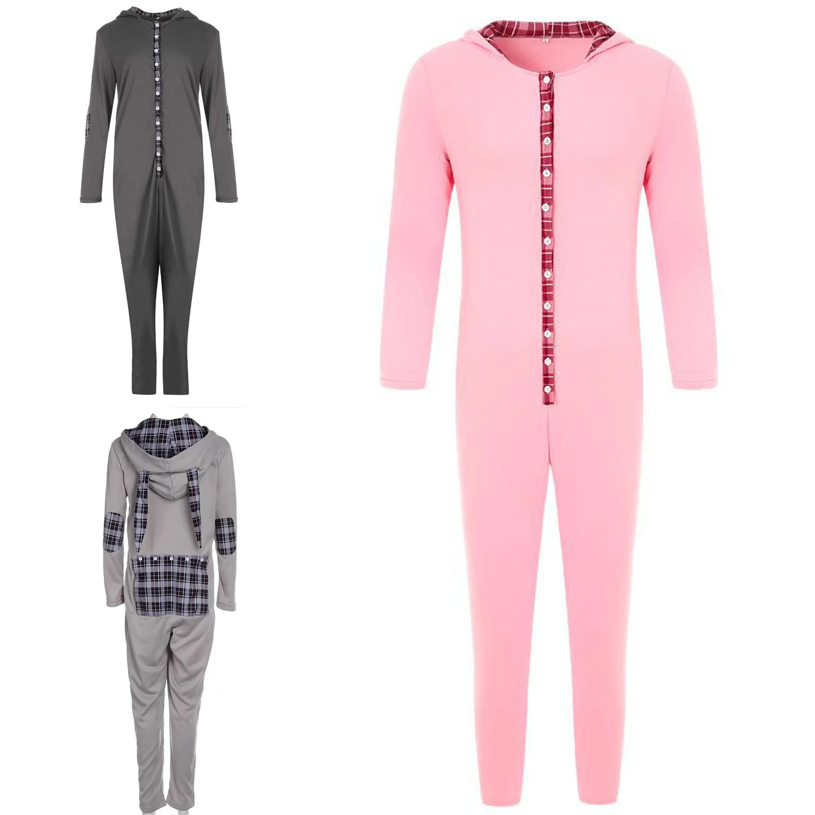 

Мужской пижамный комбинезон с милым кроликом и кроликом, кроличьи уши, капюшон с длинными рукавами, цельный комбинезон, одежда для сна на Рождество, Пасху, вечеринку