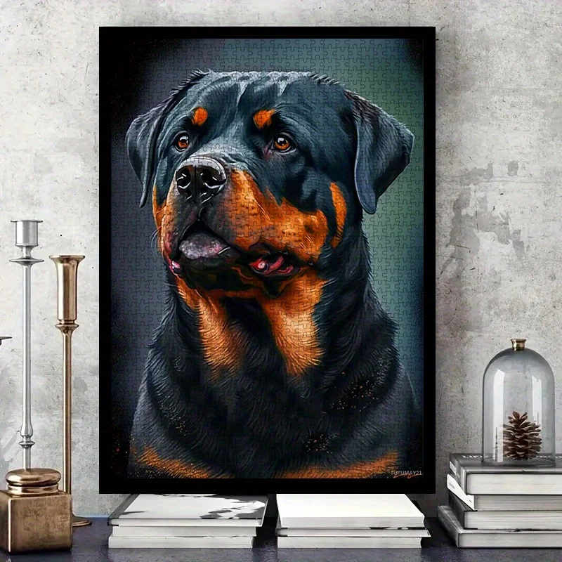 1000pcs DIY Rottweiler Dog Jigsaw Puzzle - High-Quality White Cardboard, Interactive Family & Couples Activity, Ideal for Pet