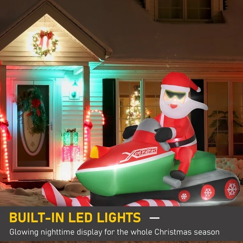 Homcom 5ft LED مضاءة سانتا مزلقة مع دراجة نارية حمراء - ديكور احتفالي خارجي وداخلي لعيد الميلاد، مناسب للمنزل،
