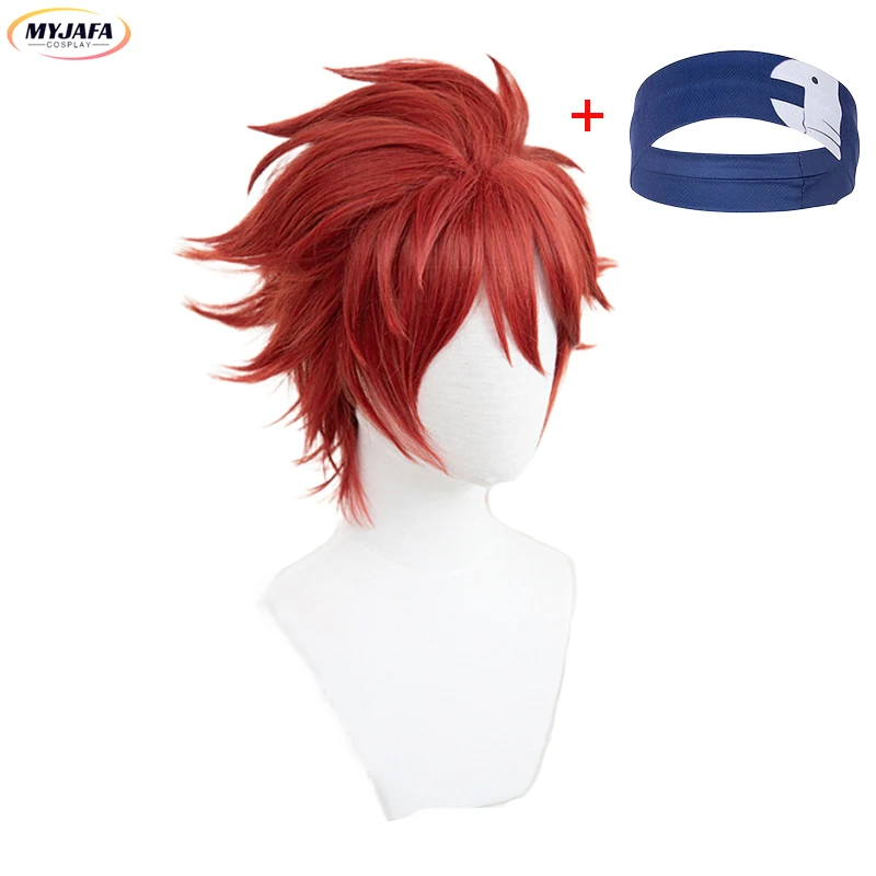 SK8 The Infinity Reki Kyan Cosplay Wig - Red Short Bangs Heat Resistant Synthetic Hair with Headband + Wig Cap