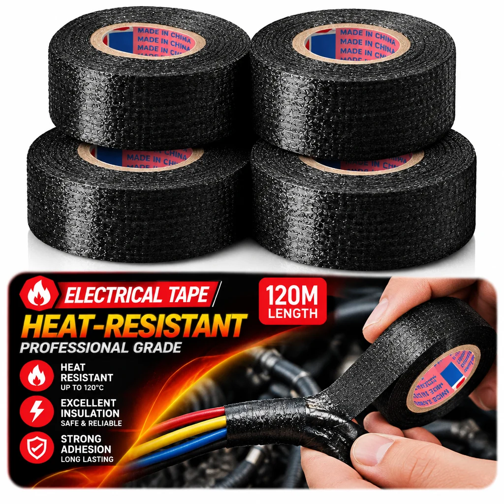 120MHeat Resistant Cloth Fabric Tape Automotive Wiring Harness Loom Cable Protection Adhesive Tape 15/19/25mm