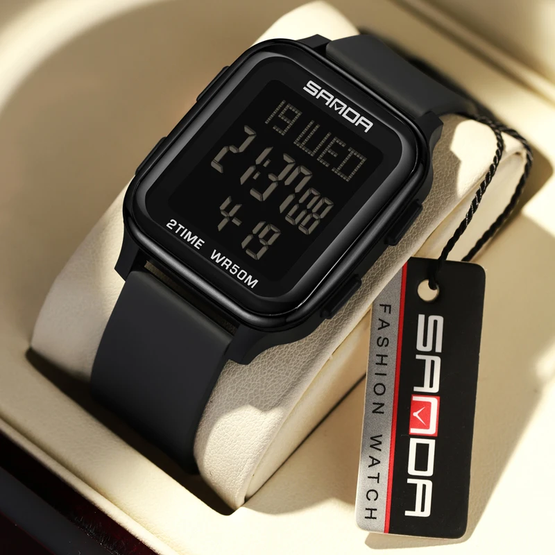 Sanda marca superior de luxo relógios masculinos luminosos à prova dwaterproof água quadrado eletrônico digital relógios pulso multifuncional cronômetro