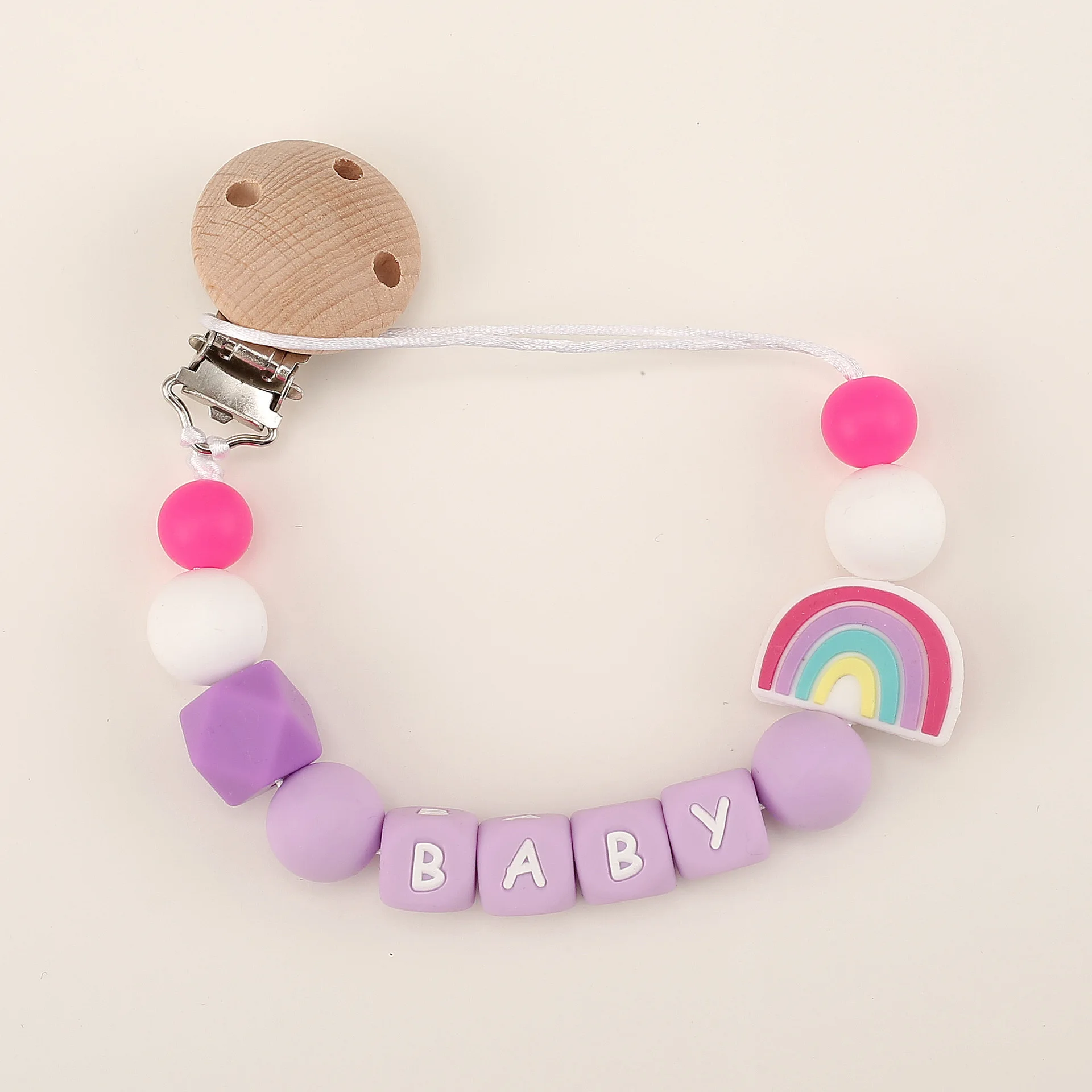 Ins Baby Fopspenen Clips Gepersonaliseerde Naam Bpa Gratis Siliconen Regenboog Dummy Tepels Houder Clip Ketting Accessoires Tandjes Speelgoed