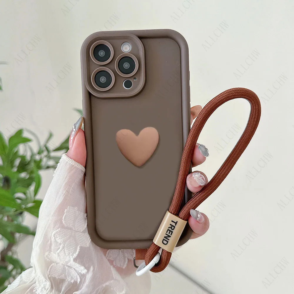 For OPPO Reno15F Reno16 Reno14Pro Reno13Pro Reno14F Shockproof Cover Hand Strap Love Heart Silicone Phone Case
