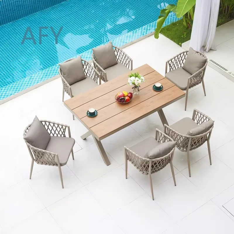 Outdoor Wicker Dining Chair for Patio Garden Terrace Villa Waterproof Nordic Style Rattan Chair for Outdoor Leisure