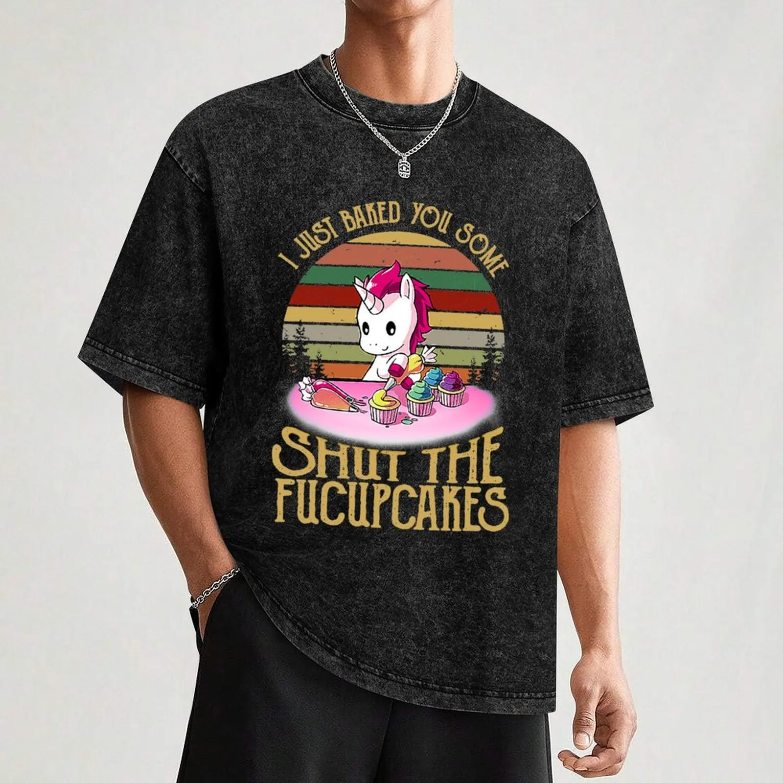 I Just Baked You Some Shut The Fucupcakes Funny Unicorn Cooking T-Shirt Basic Simple Casual Short