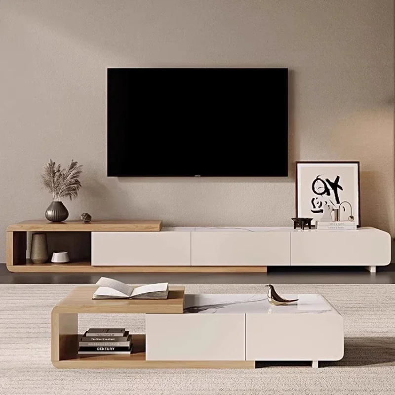 

Solid wood rock slab coffee table, modern simple cream style retractable coffee table