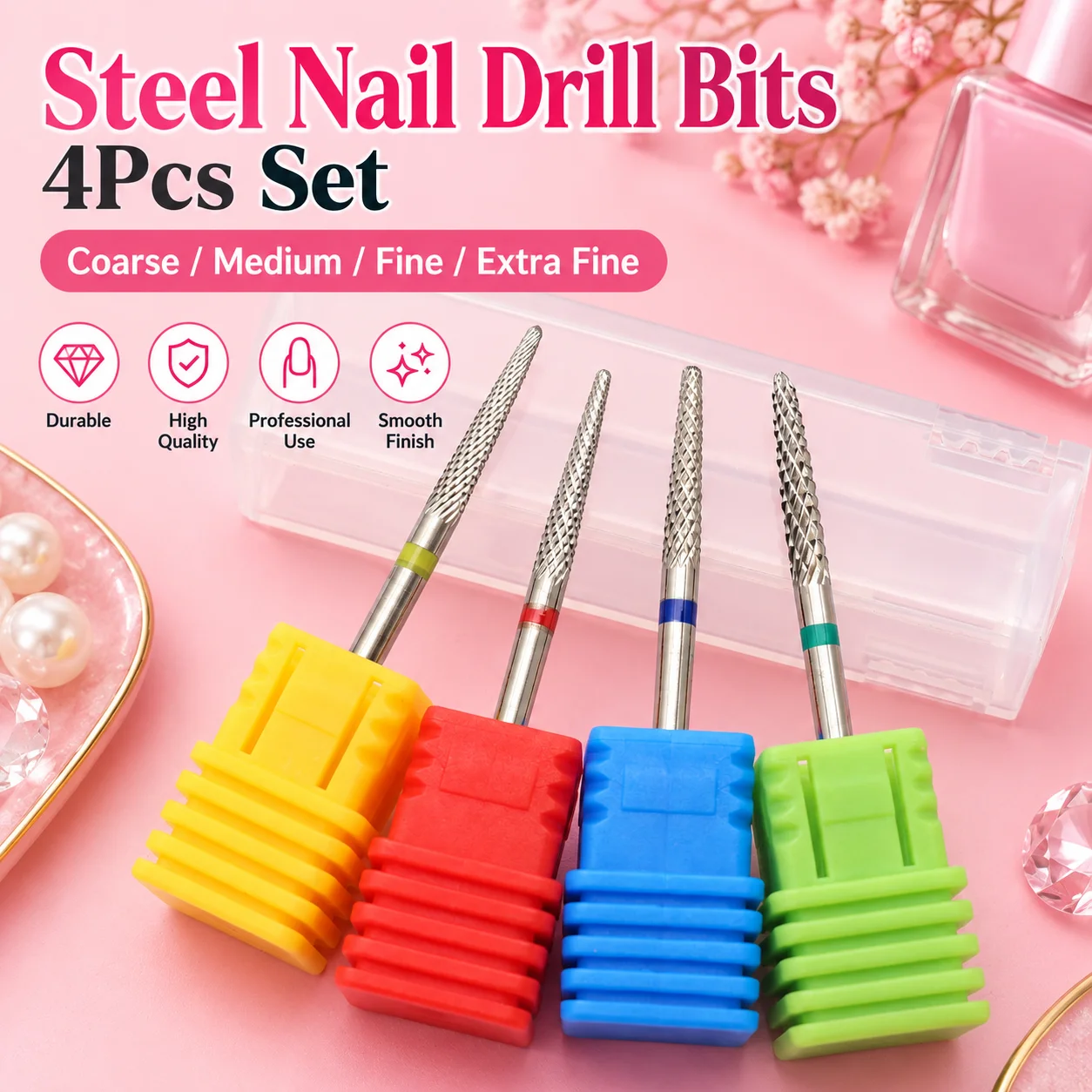 3/4Pcs Tungsten Carbide Nail Drill Bits Set 2.35mm Shank Professional Manicure Pedicure Grinding Cutter for Cuticle Removal Nail