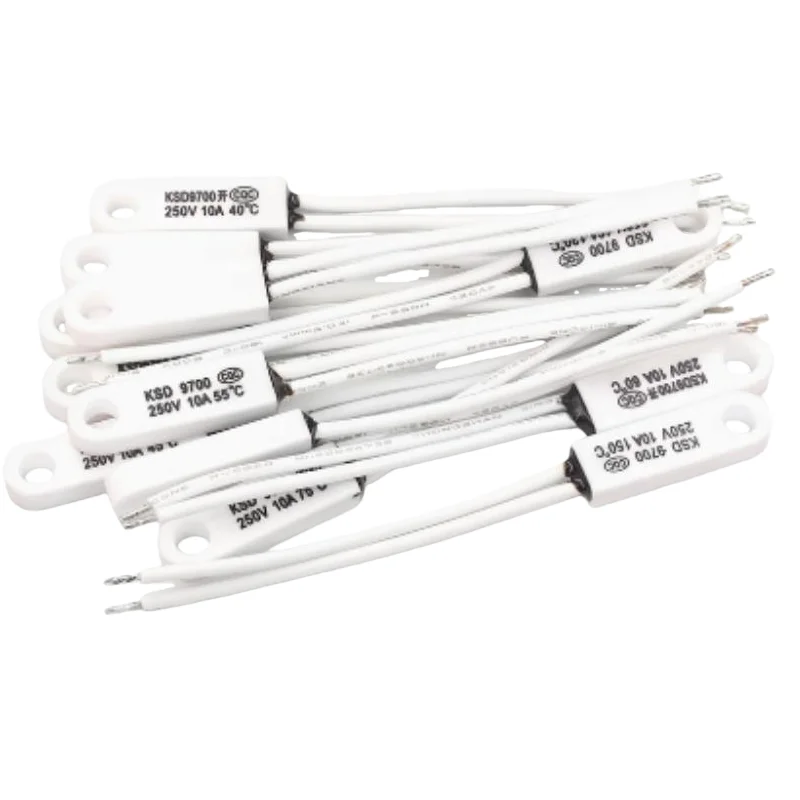 10PCS KSD9700 ceramic thermostat switch with hole, 40°C to 50°C to 150°C, normally closed, 10A, 250V