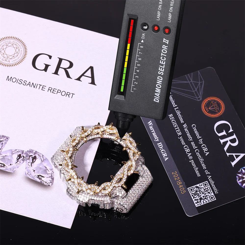 Blingminer Thorns Moissanite Watch Case For CAS** DW6900 Can Pass Diamonds Tester Brass With GRA Wrist Diamonds Case Free Ship
