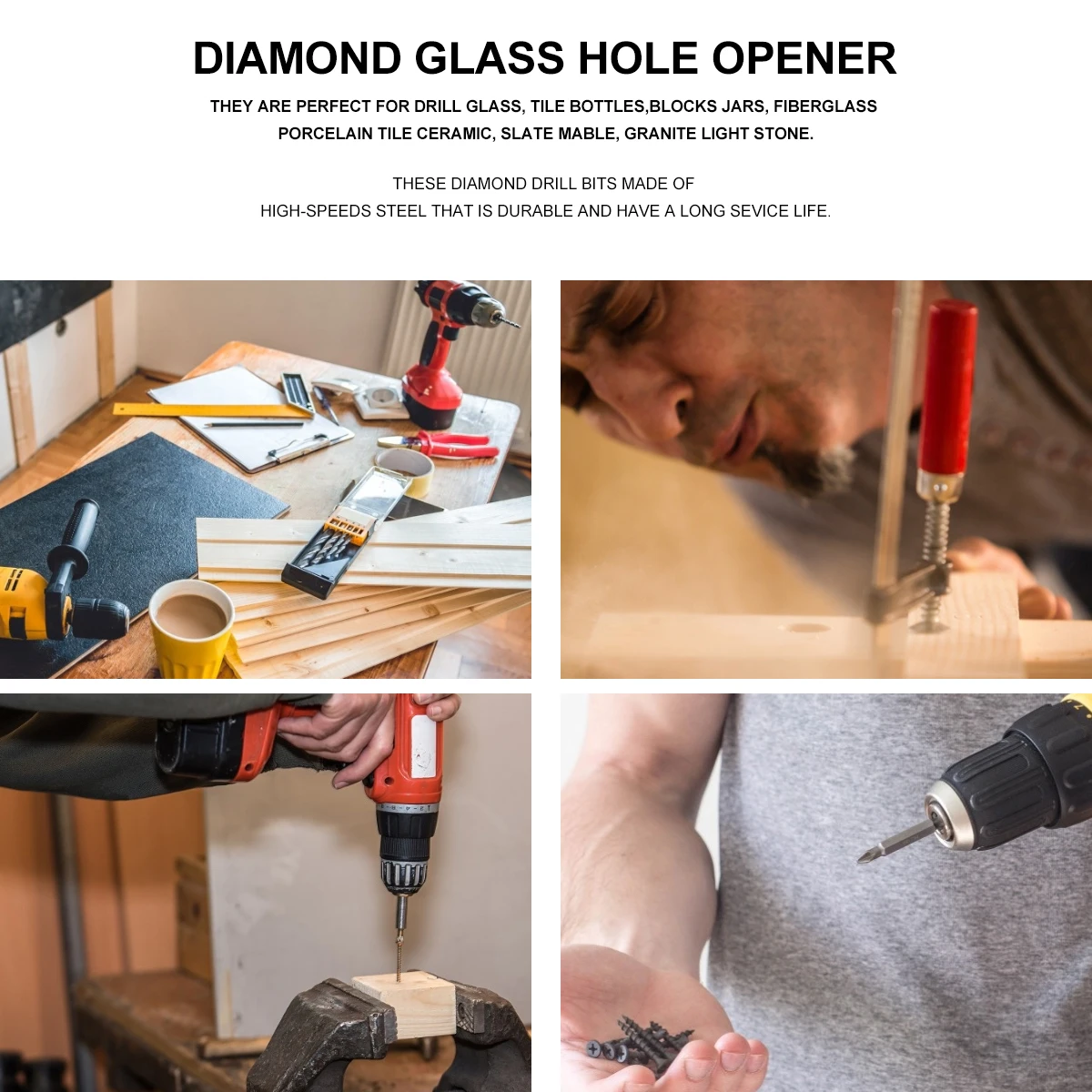 

5 pcs Diamond Drill Bits Hollow Core Glass Tile Granite Ceramic Hole Saw Extractor Remover Tools High Speed Steel Precise Cut