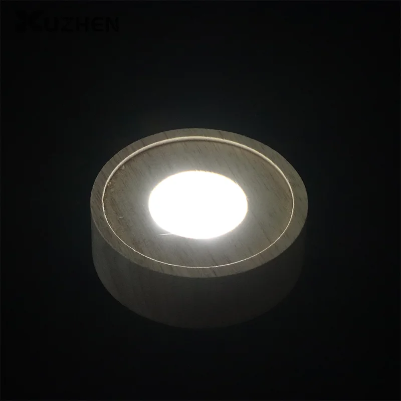 1PC Crystal Glass Art Ornaments Battery Operated Square/Round Wooden LED Light Dispaly Base Stand Holder Able Night Lamp Base