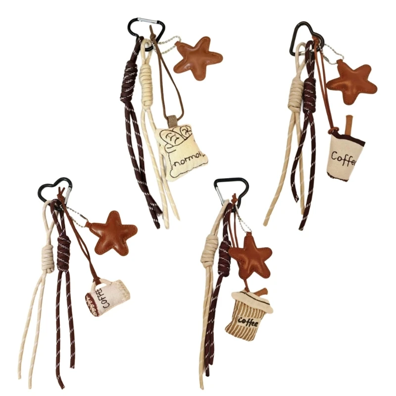 X5XA Adorable Cartoon Coffee Cup Backpack Charm to Brighten Your Day Perfect for Key