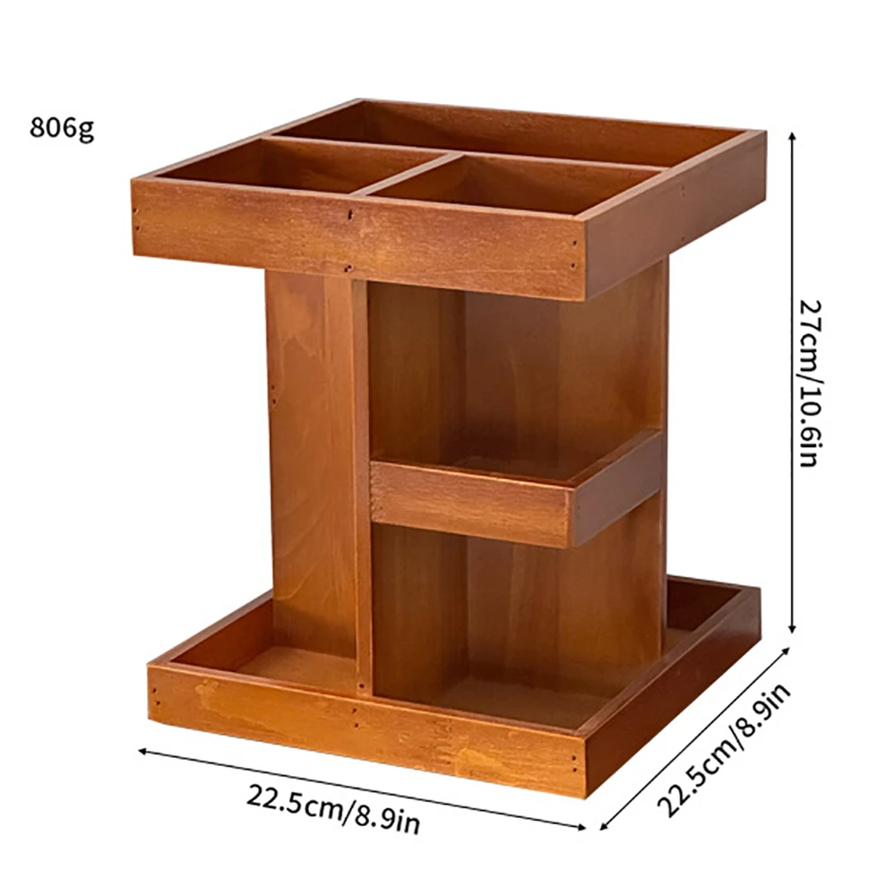 Multi-function Desktop Bathroom 360 Degree Rotating Wood Bamboo Cosmetic Makeup Storage Organizer for Brushes Lotions