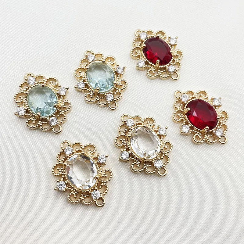 20 قطعة/الحقيبة النحاس 18 كيلو مطلية بالذهب مجموعة صغيرة زركونيا جوفاء البيضاوي الزجاج حلقة مزدوجة موصل DIY بها بنفسك صنع المجوهرات اكسسوارات