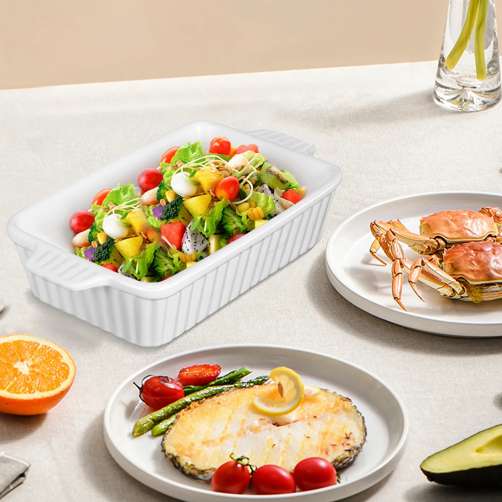 

Ceramic Baking Tray Double Handle Cheese Pan Easy Clean Multi Occasion Use Hotel Bakeware Small Bread Pans Ceramic Baking Dish