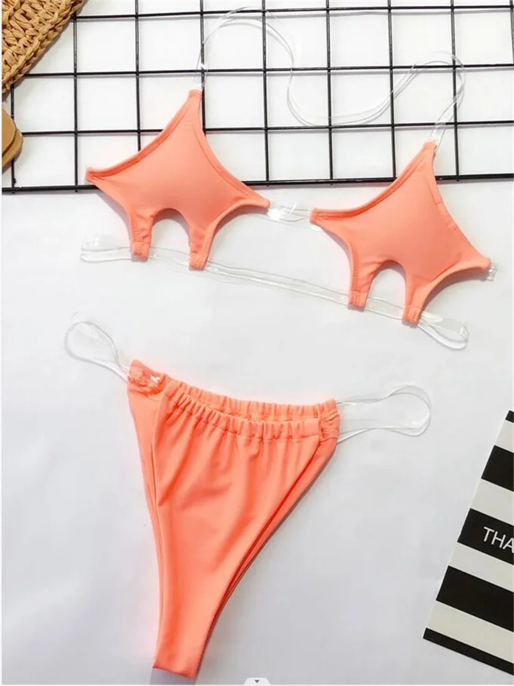Sexy Micro Bikini 2024 Donne Pentagramma Design Trasparente Costumi Da Bagno Neon Trasparente Cinghia Vedere Attraverso Perizoma Costume Da Bagno Traje De Baño