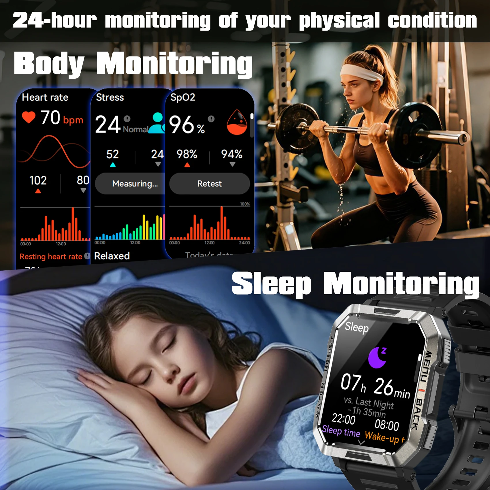 Blackview W60 Waterproof Smart Watch with Emergency Lighting 900mAh Battery 2.01'' HD Screen Bluetooth Outdoor Watches for Men