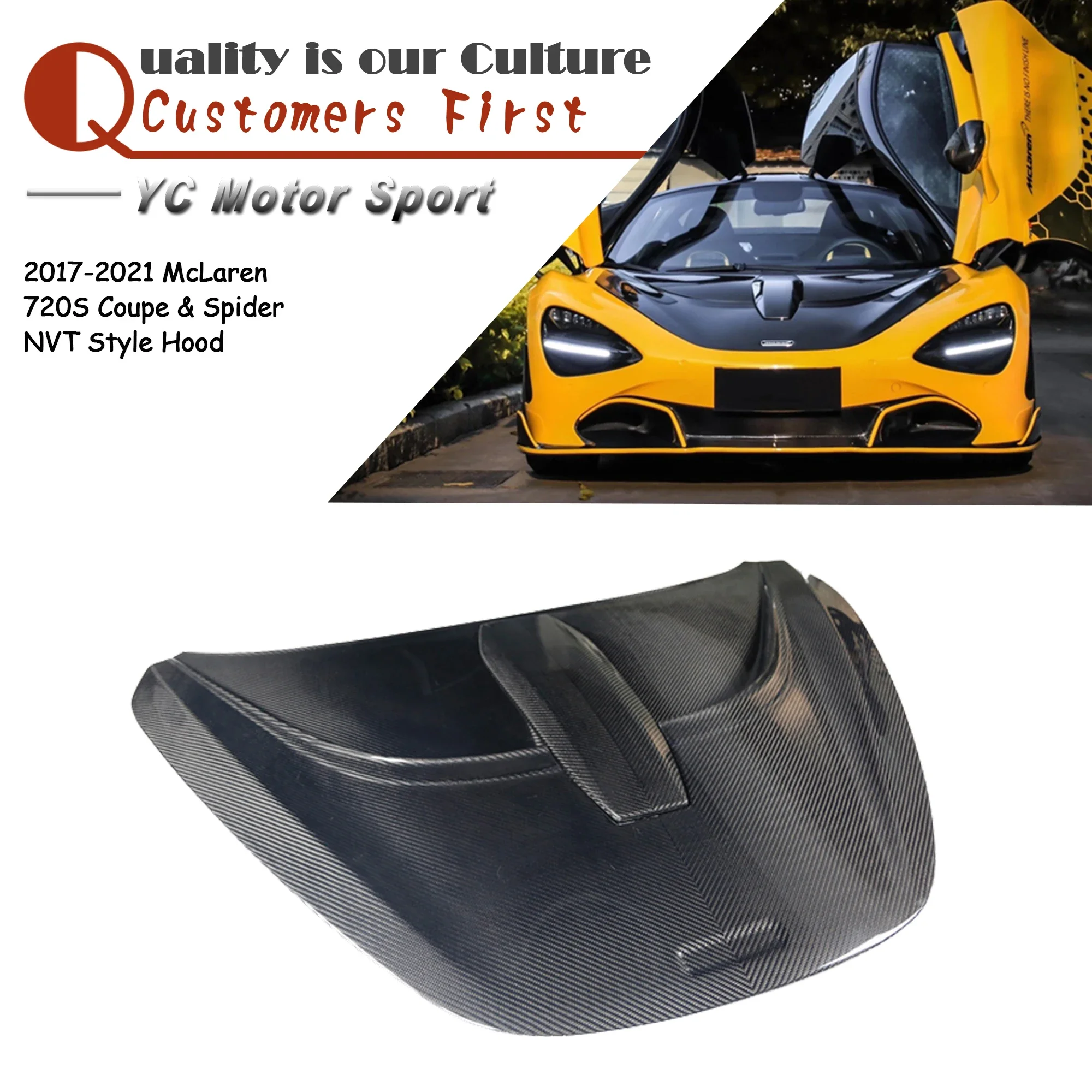 Car Accessories Dry Carbon Fiber NVT Style Hood Bonnet Engine Cover Fit For 2017-2021 McLaren 720S Coupe & Spider