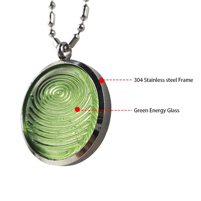 CAMAZ Amezcua Chi Pendant Green Glass Energy Pendant Stainless Steel Frame