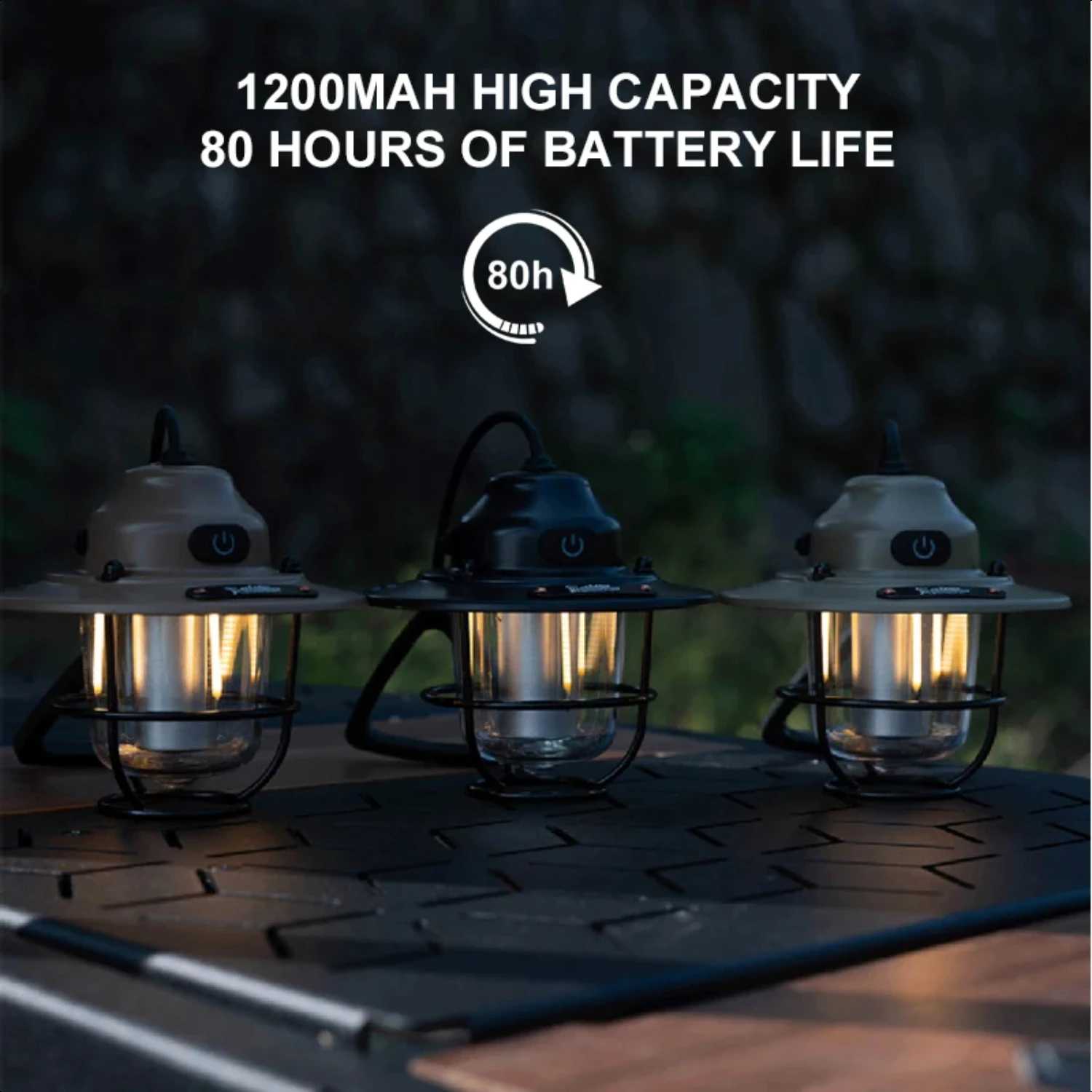 Durable, Portable, Waterproof Retro Camping Lanterns with 1200mAh Battery - Dimmable Outdoor Lanterns for Hiking, Fishing, Emerg